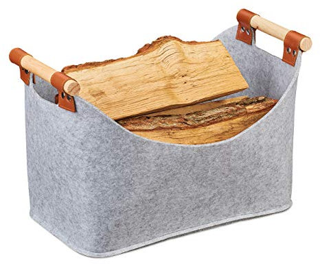 Relaxdays Filztasche, Aufbewahrungskorb Filz, Faltbare Aufbewahrungsbox, Filzkorb mit Henkeln, HBT 27x40x22 cm, hellgrau