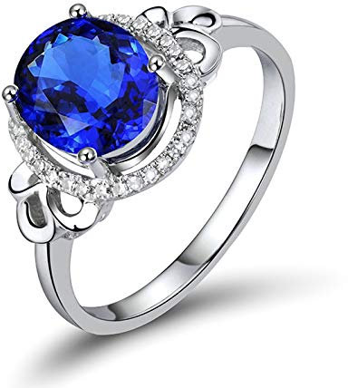 Bishilin Verlobungsring 750 Weißgold Halo Ring mit Rund Tansanit 2.4ct, Eheringe Nickelfrei Ringe für Damen Diamant Gr.67 (21.3)
