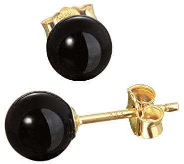 NKlaus Paar echt Onyx schwarz Kugel Ohrstecker 6mm Gelbgold 333 8 Karat Gold Ohrringe 7948
