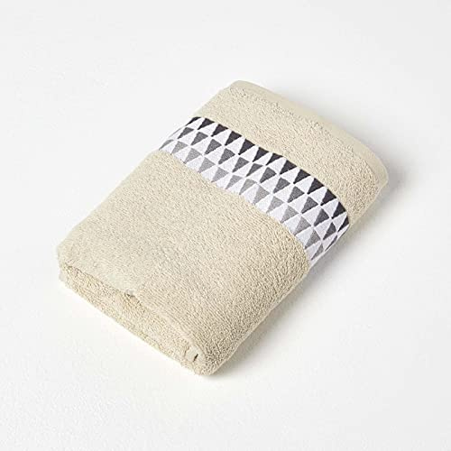 Homescapes Frottiertuch beige mit Bordüre, Handtuch 50x90 cm aus 100% Baumwolle mit Borte mit Dreiecksmuster – weich, saugfähig & schnelltrocknend