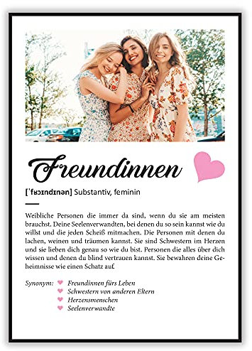 GRAVURZEILE Definition Poster & Kunstdrucke mit eigenem Foto - Geschenke für Freundinnen - Personalisierte Wandbilder - Wanddeko Deko für Wohnzimmer Schlafzimmer Flur & Diele - Freundinnen Geschenk