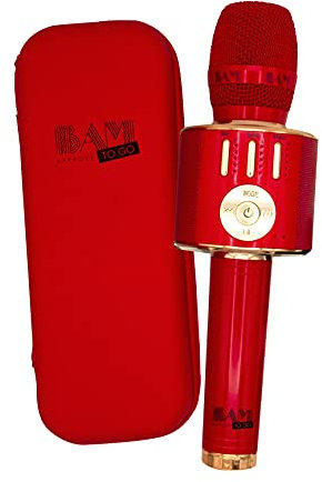 BAM KARAOKE TO GO: El micrófono inalámbrico Rojo (Edición Limitada) para karaoke. Micrófono Alta-Definición inalámbrico, con altavoz incorporado de 8W, conexión Bluetooth, 4 efectos de voz.