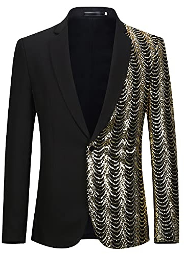 PYJTRL Herren-Blazer mit Pailletten, Grün/Blau/Gold