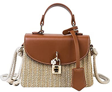 Sac Paille Rotin Femmes Sacs à bandoulière Designer Sacs à main de luxe en osier tissé Bandbody Sac Summer Beach Sac Sac Dame Petites Pourse Sac De Plage En Paille ( Color : Brown , Size : Natural )