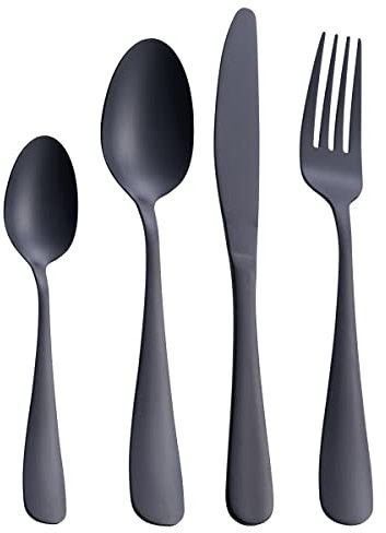 Matte Black Silverware Set, GoGeiLi 24-Piece Stainless Steel Satin Finish Flatware Cutlery Set, Service for 6, Dishwasher Safe