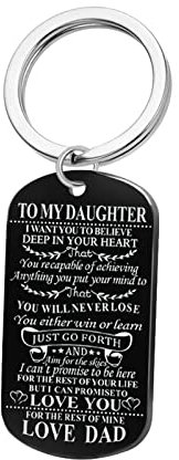 Homxi Mens Keychain Gift,Key Chain Rings Stainless Steel,Dog Tag Engraved to My Daughter...Love DAD Keychain Ring Black