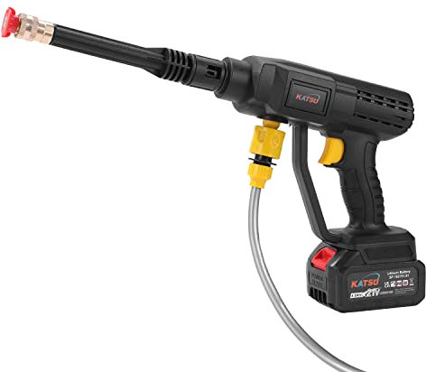 Idropulitrice a Batteria KATSU FIT-BAT 21V con 4,0 Ah Batteria e 2 Ugelli Kit di Tubi Flessibili, Portatile Idropulitrice ad Alta Pressione Pistola per Pulizia Patio, Lavaggio Auto 102485