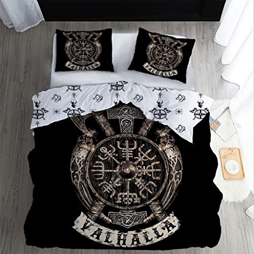 WQIZXCW Bettwäsche 135x200 Wikinger Bettbezug 2er Set, Viking Mikrofaser WendeBettwäsche mit Reißverschluss - Weich & Angenehm & Atmungsaktiv, 1 KopfKissenbezug 80x80 cm