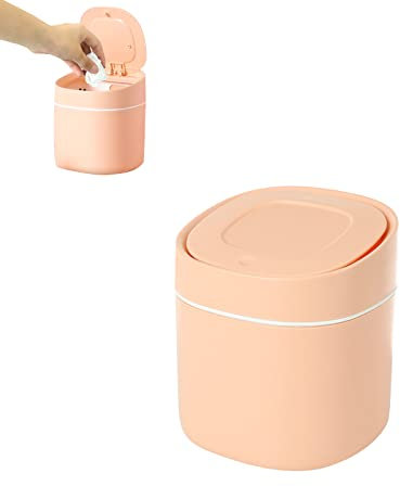 HIUOUIH Cubo de Basura Pequeño Escritorio Papelera Mini con Tapa Bote para Baño Cocina Oficina Tocador, Rosado