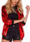 ORANDESIGNE Damen Langarm Stehkragen Pailletten Glitzer Bomberjacke Jacke Dünne Rib Rop Langarm Reißverschluss Bomberjacke Fliegenjacke Bikerjacke Jacke B Rot XXL
