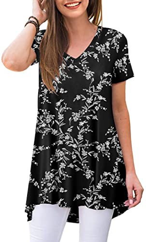 POPYOUNG Tunique longue pour femme à porter avec des leggings d'été à manches courtes et coupe ample Tailles M-5XL, Sculptures courtes blanches, 3X-Large