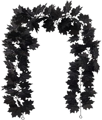 Künstliche Herbst-Ahornblätter-Girlande, 1,8 m, für den Innen- und Außenbereich, Dekoration für Zuhause, Garten, Hochzeit, Party, Schwarz, 1,8 m