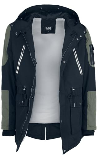 Black Premium by EMP Herren schwarz-güne Winterjacke mit Kunstfellkragen