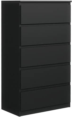 meble masztalerz Kommode Schwarz Matt mit 5 Schubladen 70 cm, Sideboard Wohnzimmer, Kommode Schlafzimmer H: 124,5 cm, B: 70 cm, T: 39 cm Kommode mit Schubladen, Schubladenschrank