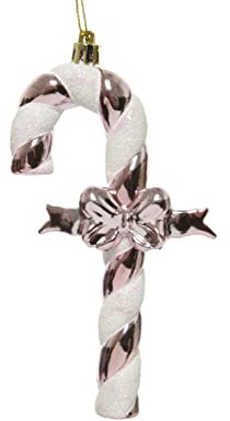 Christbaumschmuck Kunststoff 13,5cm Zuckerstange mit Schleife Weihnachtskugeln Süßigkeiten rosa weiß
