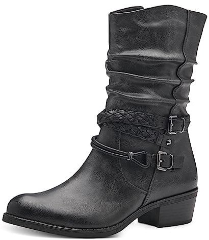 MARCO TOZZI Stivaletti Donna con Tacco in Pelle Sintetica con Fibbie, Anthracite Com, 38 EU