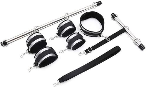 Set Verstellbare Spreizstangen-Fesseln aus Edelstahl mit Hals-Hand-Fuß-Fesseln Handschellen-System-Fessel-Set for Frauen, Männer