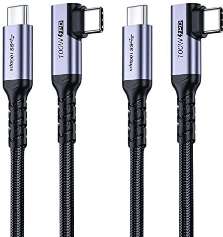 SUMPK 3m USB C 3.1 Data Cable 2 Packs, Right Angle 100W Gen 2 Fast Charging 10Gbps High Speed Transfer Cable, 4k 60hz Video Output PD Cord Compatible for Monitor Display, Thunderbolt 3