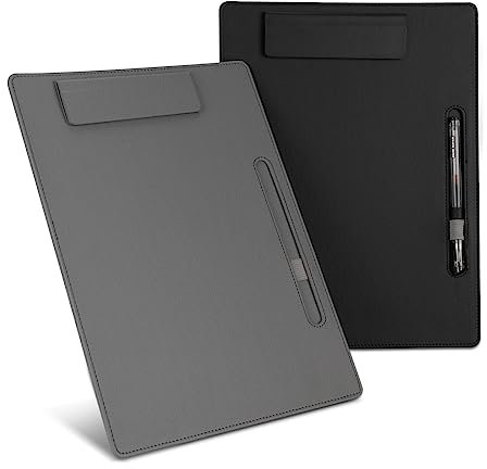 Klemmbrett Leder Schreibbrett A4 Klemmbrettmappe Magnetisches Clipboard Speisekarte mit Stift Clip Halter für Konferenzmappe Büro Restaurant Bar Klassenzimmer Café (2er Pack)