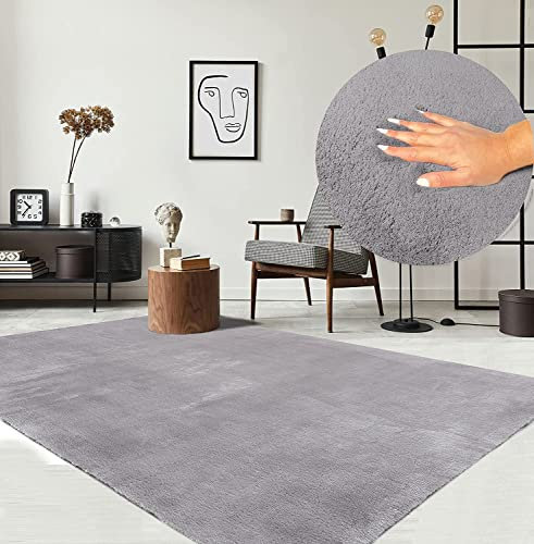 the carpet Relax Moderner Flauschiger Kurzflor Teppich, Anti-Rutsch Unterseite, Waschbar bis 30 Grad, Super Soft, Felloptik, Grau, 240 x 340 cm