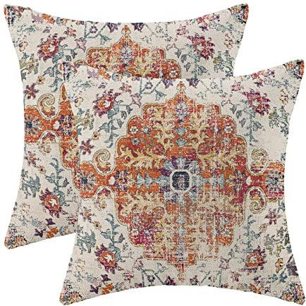 AEIOAE Boho-Kissenbezüge, 50,8 x 50,8 cm, 2 Stück, Teppichmuster, Ethno-Design, quadratisch, Leinen, Bauernhaus-Dekor-Kissenbezüge für Zuhause, Sofa, Bett, Couch