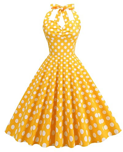 MeiLyviba Kleider Damen 50er 60er Jahre Kleid Neckholder 1950Er Abendkleider Hepburn Kostüm Hepburn Stil Rockabilly Retro Kleider Petticoat Kleid Vintage Cocktailkleid