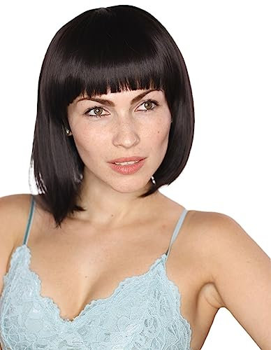 Prettyland Damen kurze matte natürliche wie Echthaar kinnlange BOB Pony glatte Alltag Perücke Wig Schwarz black C411