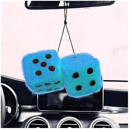JNNJ Auto Plüschwürfel Aufhängen, Hängende Pelzige Würfel Weiche Plüschwürfel Anhänger Mit Saugnapf Dekoration, Flauschig Für Autospiegel Zubehör Zum Aufhängen(Blau)