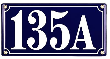 Hausnummer Hausnummernschild Emaille 15x30 cm, Emailschild, Hausschild, Individuell anpassbare Hausnummer, Vorbohrungen, Wetterfest, Türschild, Wunschtext, Keramik Emaille (Marineblau)