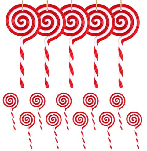 12 Stück Weihnachtsbaum Zuckerstangen Anhänger, Weihnachten Lutscher Ornament, Lollipop Christbaumschmuck Rot Weiß Weihnachten Ornament Süßigkeiten (C)