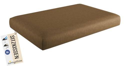 sunnypillow Palettenkissen Outdoor, wasserdicht, UV-lichtecht - Sitzkissen 120x60x15 cm - Palettenauflage für Palettensofa für Haus und Garten - Palettenpolster für Palettenmöbel - Kissen Braun