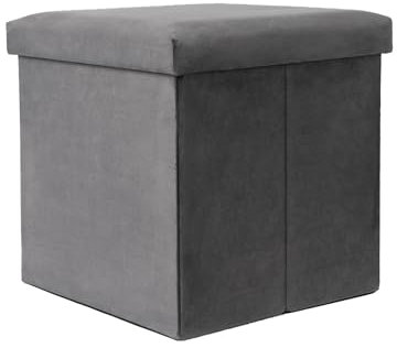 OHS Cube Storage Ottoman Matt Velvet, Grey Ottomans Storage Box Living Room Bedroom Ottoman with Lid Sturdy Space Saving Organising Storage Box, Charcoal