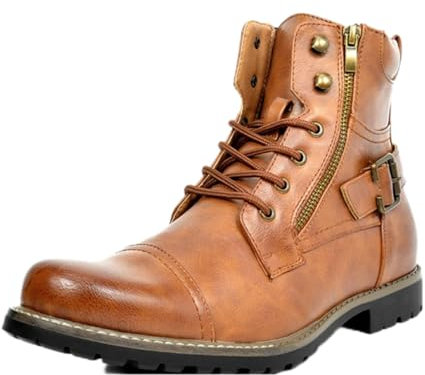 VAVENI Vintage Moto Stivali da uomo Moda Mid Sleeve Imitazione PU Stivali di pelle da uomo Lace up Knight Boots, 38-48(giallo,44)