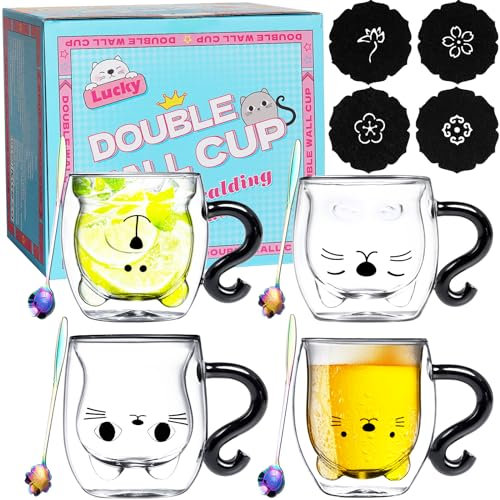 YUTUY Tazas De Café De Cristal,Vasos Térmicos De Doble Pared,Vasos De Doble Pared Con Asa,Tazas De Café Expreso De Vidrio Aislante De Doble Para Té,Café,Leche,Latte,Macchiato