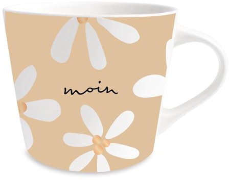 Grafik-Werkstatt Kaffee-Tasse mit 100% Echtgold | Porzellan Tasse | 420 ml | Moin, Weiß-schwarz