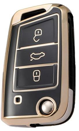 Juttzzei Autoschlüssel Hülle Vw for Vw Golf 7 Ateca Arona MK6 MK7 Polo Jetta Fabia Tiguan Touran Toledo Skoda Seat Leon Ibiza Octavia Schlüsselhülle, TPU Vw Goft 7 Schlüsselhülle - 3 Tasten (Schwarz)