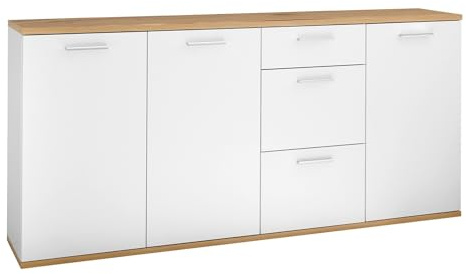 44-251-V6 Kommode BC 1035 Sideboard mit 3 Schubladen Weiß / Artisan Eiche Nb. ca. 180 x 86 x 38 cm