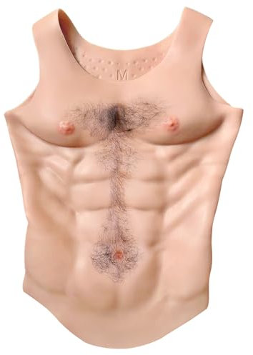 YEEFAIRY Faux muscle en silicone réaliste à col rond pour homme - Accessoire de déguisement (blanc ivoire, taille S)