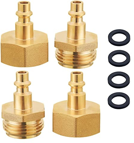 Ptdfjspt 4 StüCk RV Blowout Adapter Luft Kompressor 1/4 Schnell Anschluss Stecker auf GHT 3/4 Garten Wasserhahn für Boot, Wohnmobil