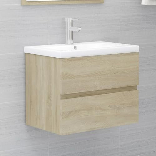 ARKEM Armario de Lavabo contrachapada Roble Sonoma 60x38,5x45 cm Mueble Lavabo sobre Encimera