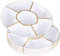 MATANA 15 White 6-Compartment Plastic Trays with Gold Rim, 30cm - 6 Section Food Serving Platters for Party Snacks, Appetizers, Fruits, Nibbles, Condiments - Sturdy & Reusable