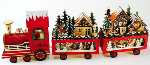Musicboxworld MMM GmbH, 64102 Spieluhr - Zug mit 2 Waggons aus Holz mit schön beleuchteten Szenen und Basis mit Batterien (2xAA Nicht enthalten)