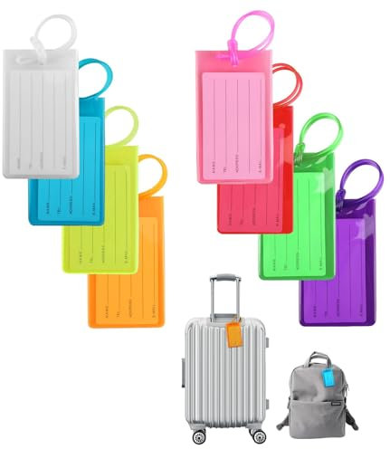 8pcs Etiquette Valise, Etiquette Bagage Valise En Silicone Souple Multicolore, Étiquette Valise Avion Étiquettes D'identification Pour Valises Sacs De Voyage Et Bagages Étiquettes À Bagage Assorties