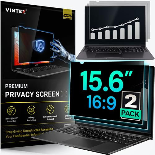 VINTEZ [2 Pack] 15.6 Inch 1.8:1 Privacy Screen for Computer Monitor and Laptop - Anti Glare Protector Film Blue Light Filter Eye Protection - Computer Screen Privacy Shield