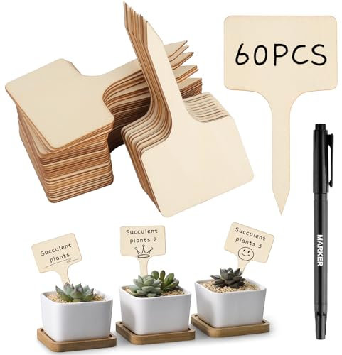 GHVACZS 60 Stück Pflanzenschilder, Pflanzschilder mit 1 Schwarzem Doppelseitigem Marker, Holz Pflanzen Beschriftungsschilder, Pflanzen Schilder zum Beschriften von Topfsamen, Kräutern, Bauerngemüse