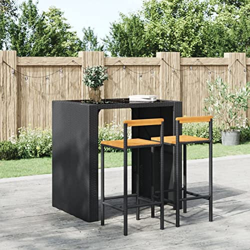 DLAZUM Barhocker 2 Stück, schwarzes Polyrattan und Massivholz, Akazie, Bartheke, Küchen- und Esszimmerhocker, Barstuhl für Garten, Pub, Café, Tresen, 1287 Tisch & Barhocker