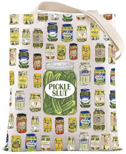 LEVLO Funny Pickle Canvas Tote Bag Pickle Lover Gift Canned Pickles Shoulder Bag Dill Pickle Merchandise