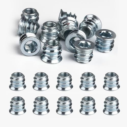 60 Pcs M6 Threaded Inserts for Wood Insert, M6 x 10mm Threaded Insert Nuts, Hex Socket Nut Inserts, Hex Socket Screw-in Nuts Kit, Flanged Hex Socket Drive Nuts for Wood Furniture Screws