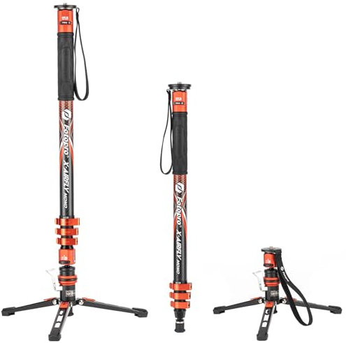 Fotopro Carbon Fiber Monopod with Pedal, 73 3-in-1 Professional Monopod, Carbon Fiber Travel Monopod with Feet Max Load 22lbs for DSLR Camera Stabilizer Videography Kit, X-Airfly Mono Orange