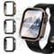 Kawoco 3 Pack Waterproof Case for Apple Watch Series 10 42mm, Straight Edge Hard PC Cover with Tempered Glass Screen Protector, Protective Bumper for iWatch Case Black Gold/Black Silver/Black